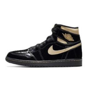 Nike Air Jordan 1 High Tops Og Patenttikengät Naisille Musta Kulta