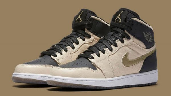 Nike Air Jordan 1 High Tops Pearl Kengät Miehille Khaki Musta Valkoinen Kulta