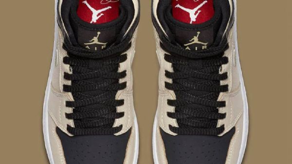 Nike Air Jordan 1 High Tops Pearl Kengät Miehille Khaki Musta Valkoinen Kulta