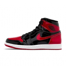 Nike Air Jordan 1 Korkeat Topit Og Patentoidut Leveät Kengät Naisille Musta Punainen