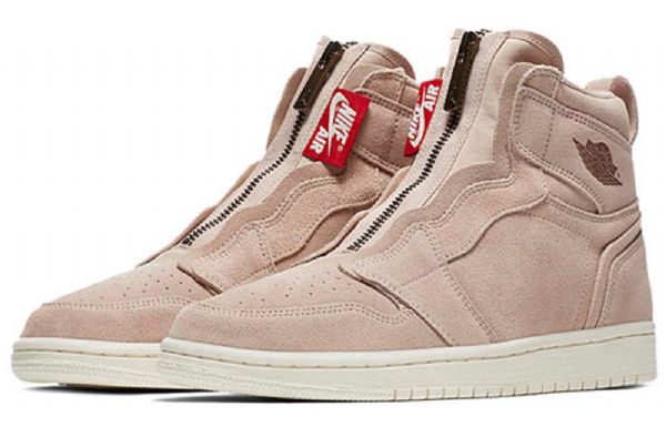 Nike Air Jordan 1 Korkeat Topit Vetoketjulliset Retro Koripallokengät Naisille Beige