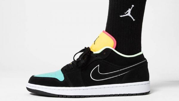 Nike Air Jordan 1 Matalat Topit Aurora Kengät Miehille Musta Vihreä Oranssi