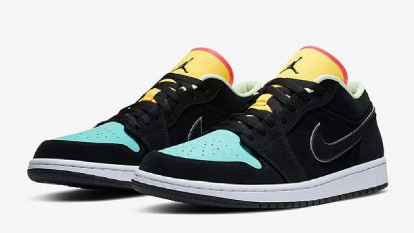 Nike Air Jordan 1 Matalat Topit Aurora Kengät Miehille Musta Vihreä Oranssi