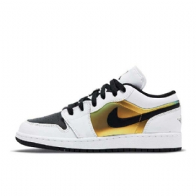 Nike Air Jordan 1 Matalat Topit Gs-kengät Naisille Valkoinen Musta Kulta