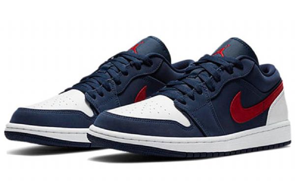 Nike Air Jordan 1 Matalat Topit Retro Koripallokengät Miehille Laivastonvalkoinen Punainen