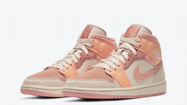 Nike Air Jordan 1 Mid Tops Aprikoosikengät Naisten Oranssi