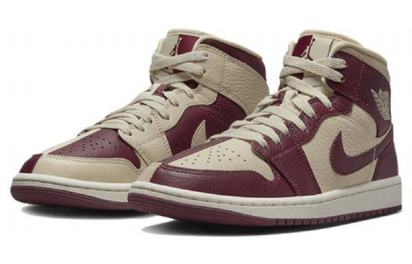 Nike Air Jordan 1 Mid Tops Beach Cherrywood Kengät Naisille Burgundy Khaki