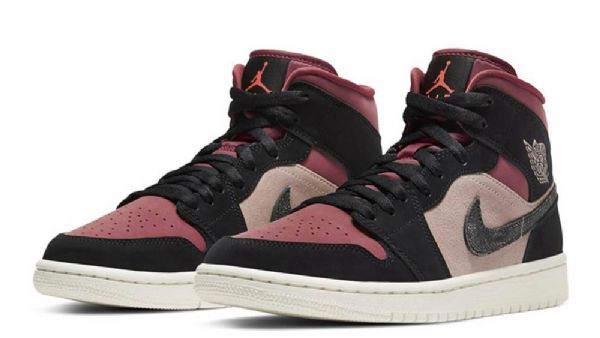 Nike Air Jordan 1 Mid Tops Canyon Rust Kengät Miehille Musta Burgundy