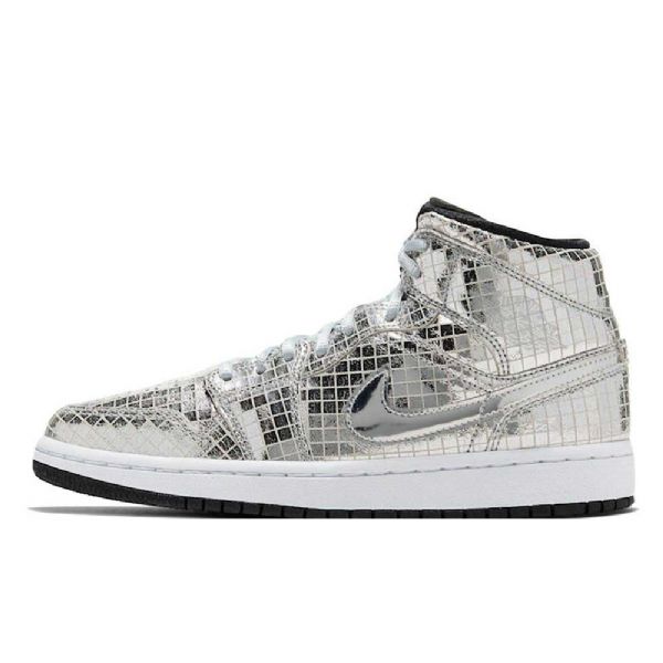 Nike Air Jordan 1 Mid Tops Disco-pallokengät Miehille Hopea