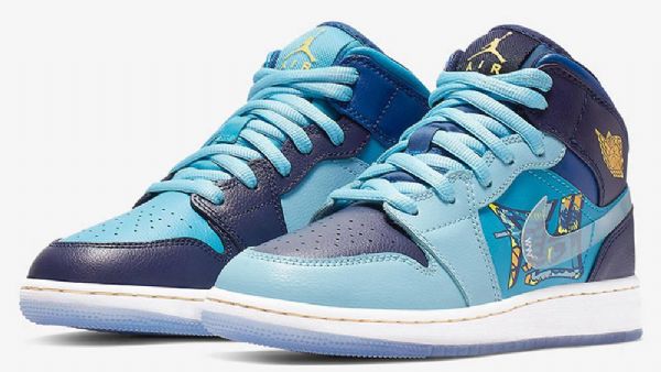 Nike Air Jordan 1 Mid Tops Fly Kengät Miehille Siniset