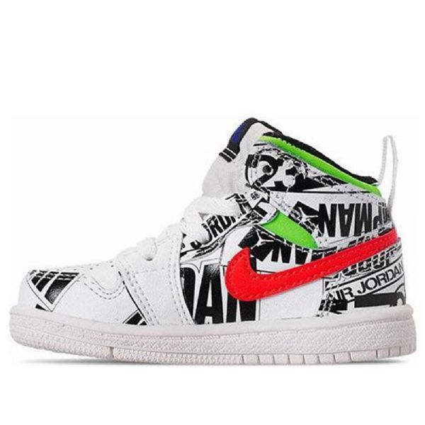 Nike Air Jordan 1 Mid Tops Graffiti Td Kengät Lapsille Valkoinen