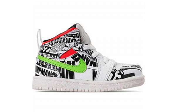 Nike Air Jordan 1 Mid Tops Graffiti Td Kengät Lapsille Valkoinen