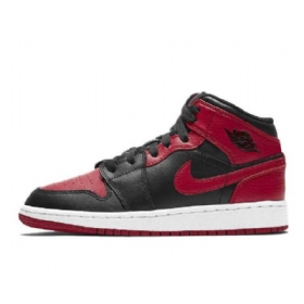 Nike Air Jordan 1 Mid Tops Gs Banned Kengät Miehille Musta Punainen