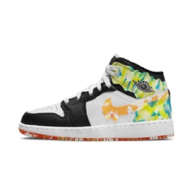 Nike Air Jordan 1 Mid Tops Gs Drip Kengät Naisille Musta Valkoinen Vihreä