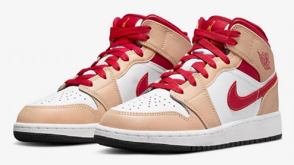 Nike Air Jordan 1 Mid Tops Gs Kengät Naisille Beigenpunainen