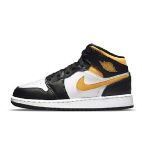 Nike Air Jordan 1 Mid Tops Gs Kengät Naisille Musta Valkoinen Kulta