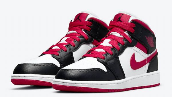 Nike Air Jordan 1 Mid Tops Gs Kengät Naisille Valkoinen Musta Punainen