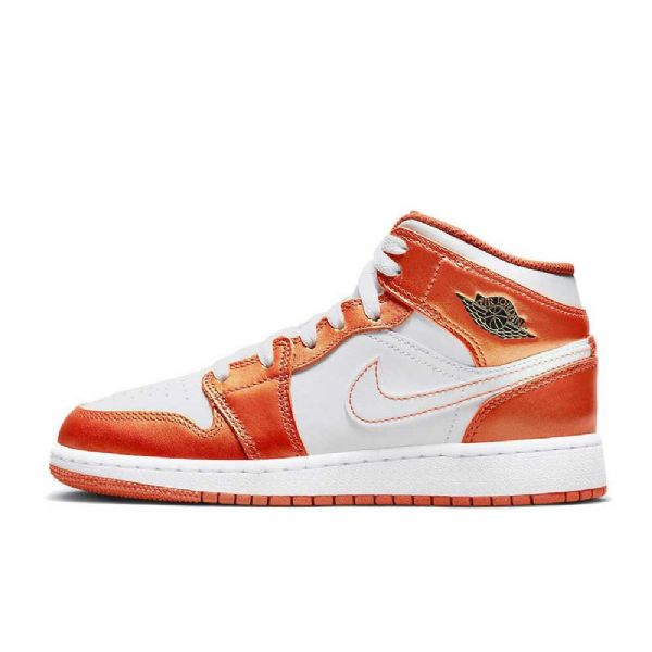 Nike Air Jordan 1 Mid Tops Gs Kengät Naisille Valkooranssi
