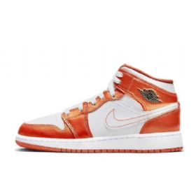 Nike Air Jordan 1 Mid Tops Gs Kengät Naisille Valkooranssi