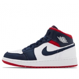 Nike Air Jordan 1 Mid Tops Gs Koripallokengät Miehille Laivastonvalkoinen Punainen