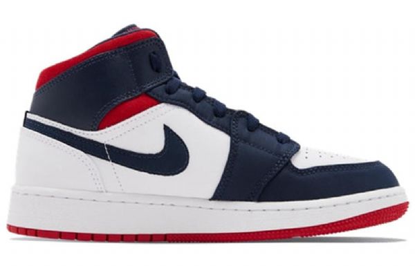 Nike Air Jordan 1 Mid Tops Gs Koripallokengät Miehille Laivastonvalkoinen Punainen