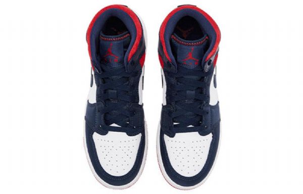 Nike Air Jordan 1 Mid Tops Gs Koripallokengät Miehille Laivastonvalkoinen Punainen