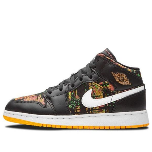 Nike Air Jordan 1 Mid Tops Gs Koripallokengät Miehille Musta Oranssi
