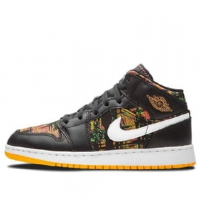Nike Air Jordan 1 Mid Tops Gs Koripallokengät Miehille Musta Oranssi