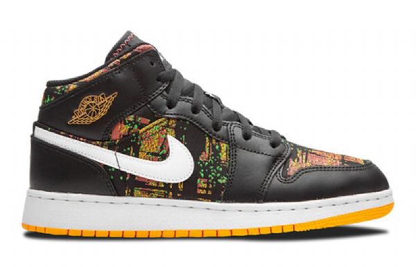 Nike Air Jordan 1 Mid Tops Gs Koripallokengät Miehille Musta Oranssi