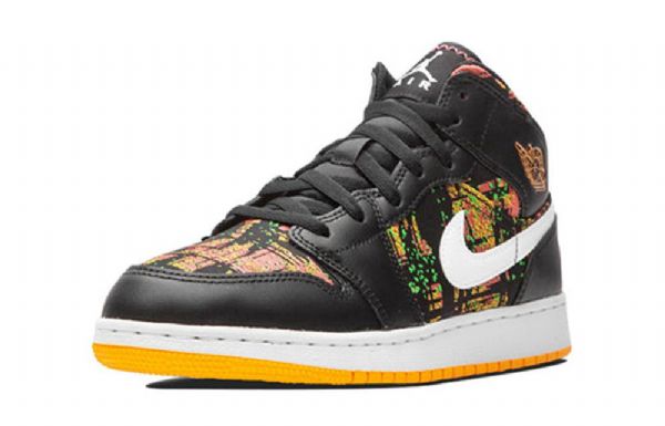 Nike Air Jordan 1 Mid Tops Gs Koripallokengät Miehille Musta Oranssi
