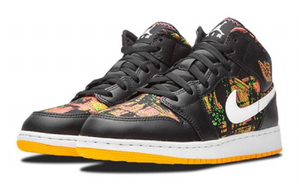 Nike Air Jordan 1 Mid Tops Gs Koripallokengät Miehille Musta Oranssi