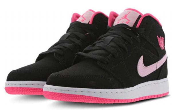 Nike Air Jordan 1 Mid Tops Gs Koripallokengät Miehille Musta Pinkki