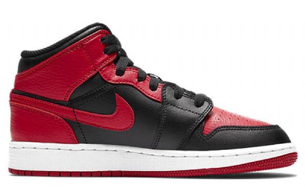 Nike Air Jordan 1 Mid Tops Gs Koripallokengät Miehille Musta Punainen