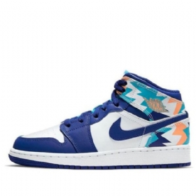 Nike Air Jordan 1 Mid Tops Gs Koripallokengät Miehille Sininen Valkoinen
