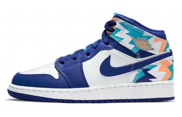 Nike Air Jordan 1 Mid Tops Gs Koripallokengät Miehille Sininen Valkoinen