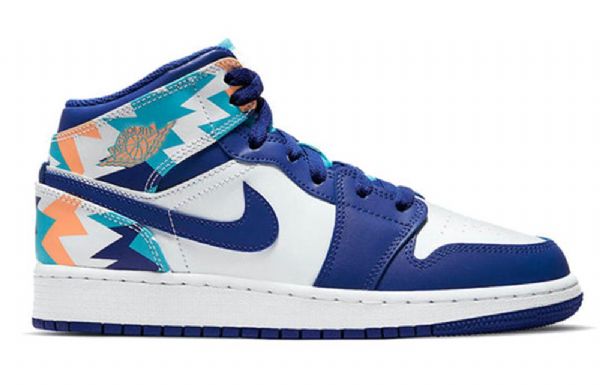Nike Air Jordan 1 Mid Tops Gs Koripallokengät Miehille Sininen Valkoinen
