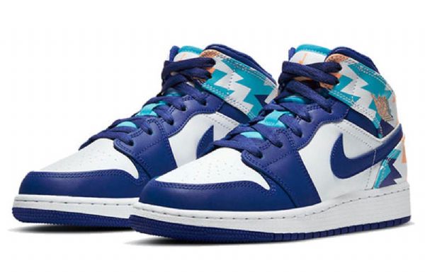 Nike Air Jordan 1 Mid Tops Gs Koripallokengät Miehille Sininen Valkoinen