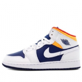 Nike Air Jordan 1 Mid Tops Gs Koripallokengät Miehille Valkoinen Deep Royal Sininen