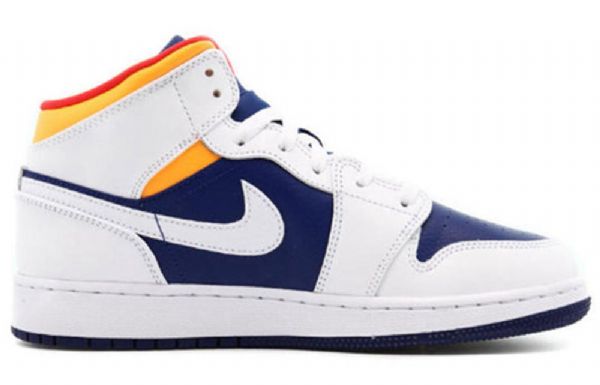 Nike Air Jordan 1 Mid Tops Gs Koripallokengät Miehille Valkoinen Deep Royal Sininen