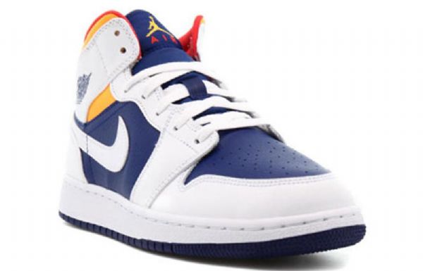 Nike Air Jordan 1 Mid Tops Gs Koripallokengät Miehille Valkoinen Deep Royal Sininen