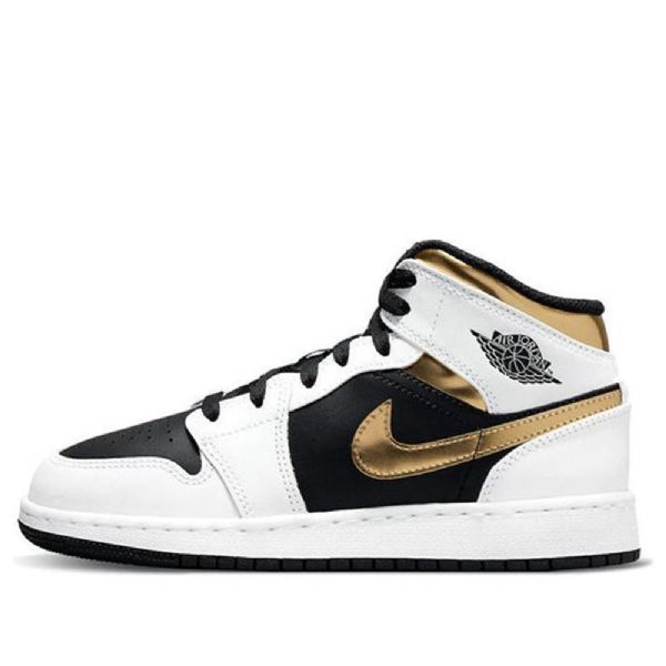 Nike Air Jordan 1 Mid Tops Gs Koripallokengät Miehille Valkoinen Kulta