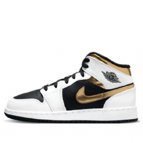 Nike Air Jordan 1 Mid Tops Gs Koripallokengät Miehille Valkoinen Kulta