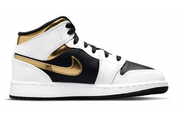 Nike Air Jordan 1 Mid Tops Gs Koripallokengät Miehille Valkoinen Kulta