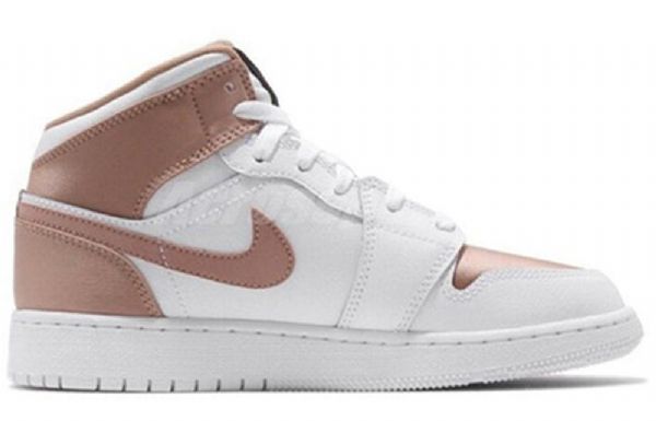 Nike Air Jordan 1 Mid Tops Gs Koripallokengät Miehille Valkoinen Pinkki Kulta