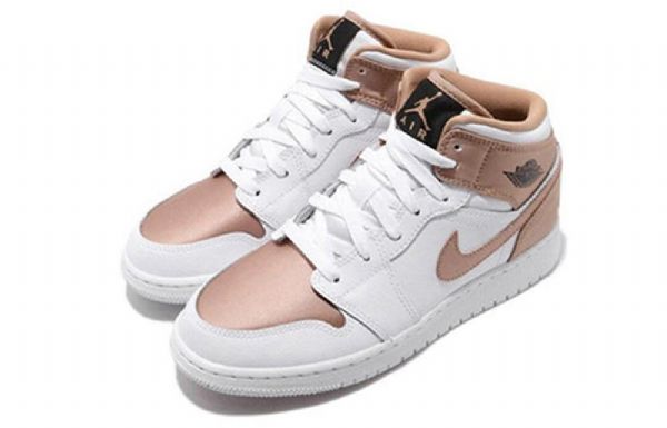 Nike Air Jordan 1 Mid Tops Gs Koripallokengät Miehille Valkoinen Pinkki Kulta