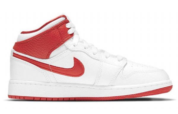 Nike Air Jordan 1 Mid Tops Gs Koripallokengät Miehille Valkoinen Punainen