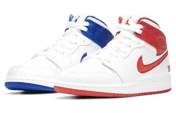 Nike Air Jordan 1 Mid Tops Gs Koripallokengät Miehille Valkoinen Punainen