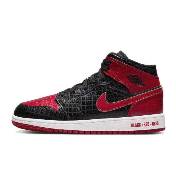 Nike Air Jordan 1 Mid Tops Gs Leveät Kengät Naisille Musta Punainen