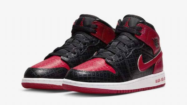 Nike Air Jordan 1 Mid Tops Gs Leveät Kengät Naisille Musta Punainen
