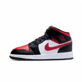 Nike Air Jordan 1 Mid Tops Gs Leveävarvaskengät Naisille Musta Punainen Valkoinen